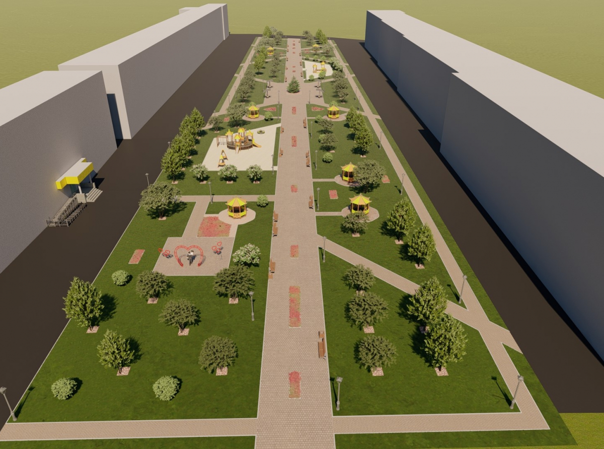 Скрин дизайн проекта. Так может выглядеть аллея по ул. Первомайской между домами №№ 57, 59, 72.